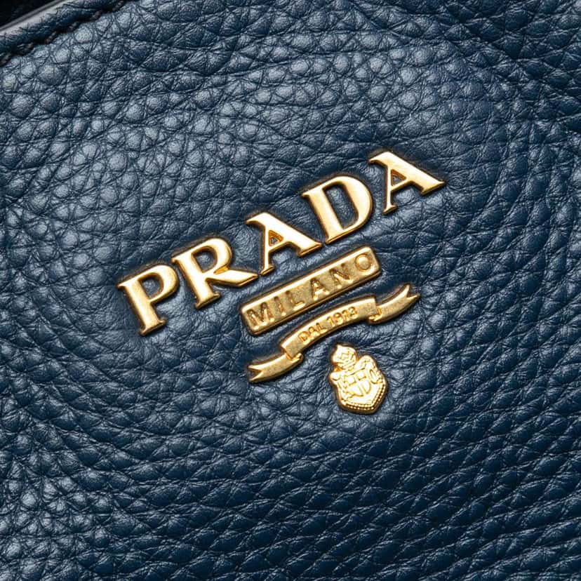 Prada Vitello Daino Open Convertible Tote Blue Leather Good condition - Box View