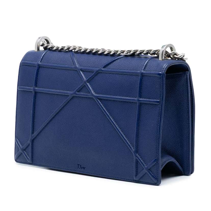 Dior Medium Grained Calfskin Diorama Flap Blue Leather Good condition - Back View