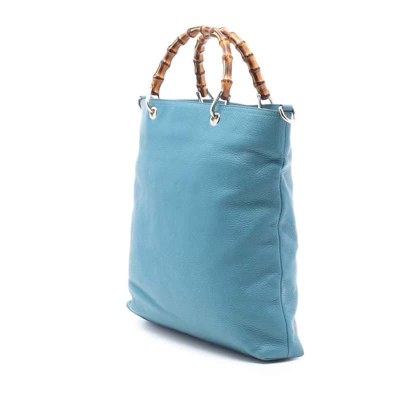 Gucci Tall Leather Bamboo Shopper Tote Blue Leather Good condition - Back View