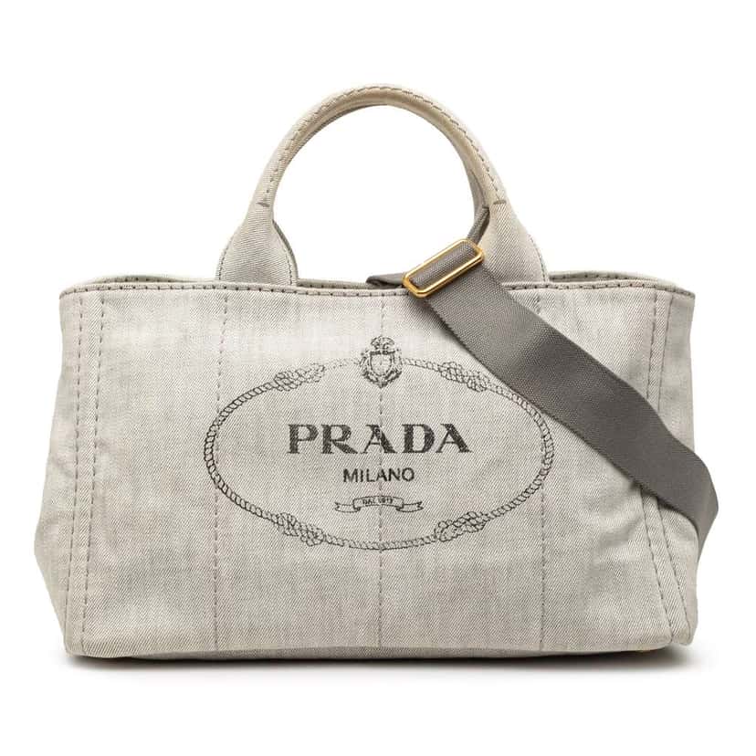 Prada Denim Canapa Logo Tote Grey Denim Good condition - Front View
