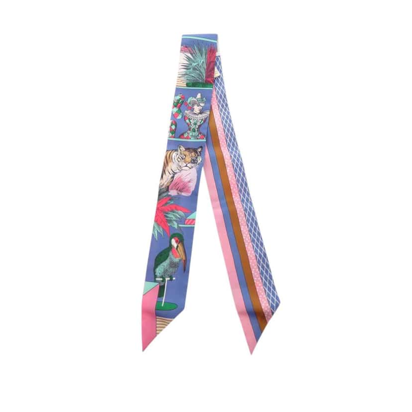 Hermès Grand Theatre Nouveau Silk Twilly Scarf Pink Silk Good condition - Back View