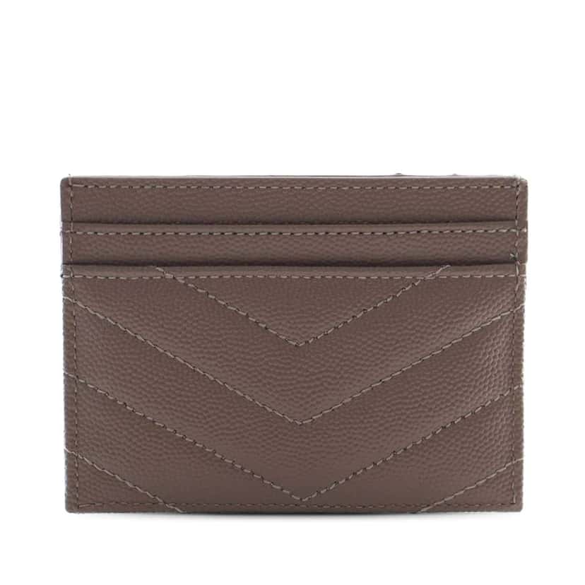 Saint Laurent Grain de Poudre Matelasse Chevron Cassandre Card Holder Brown Leather Good condition - Back View