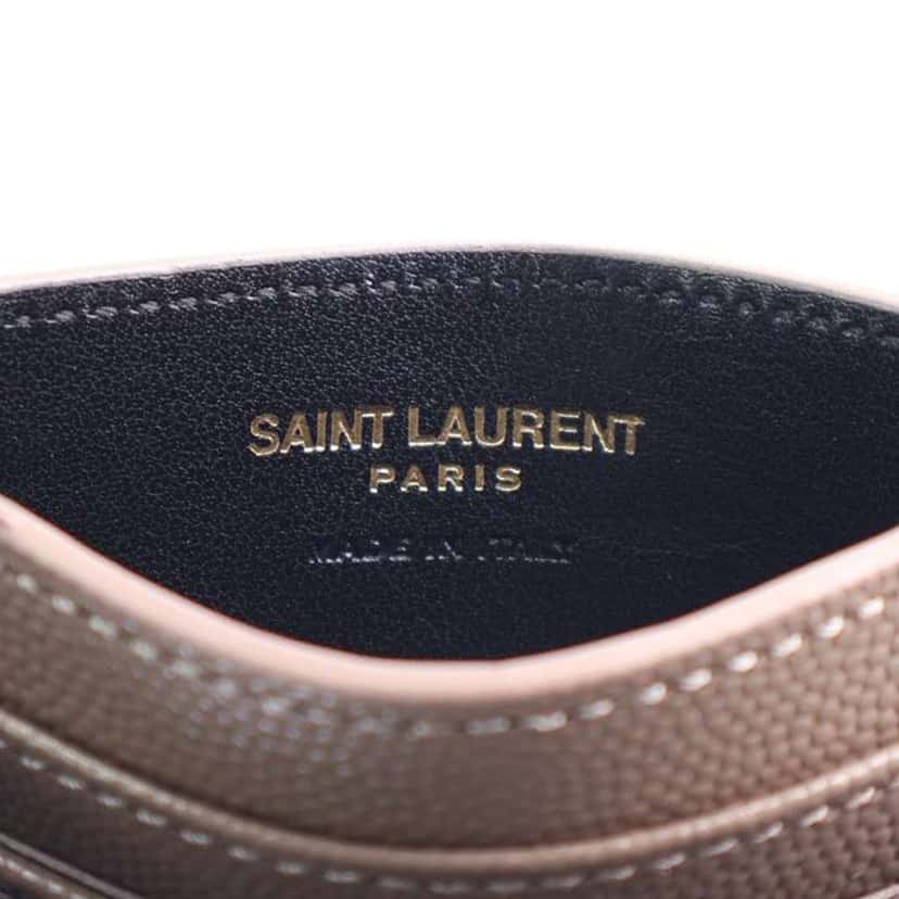 Saint Laurent Grain de Poudre Matelasse Chevron Cassandre Card Holder Brown Leather Good condition - Box View