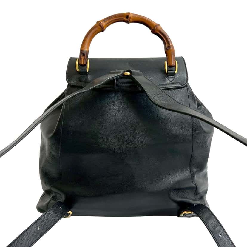 Gucci Leather Bamboo Backpack Black Leather Good condition - Back View