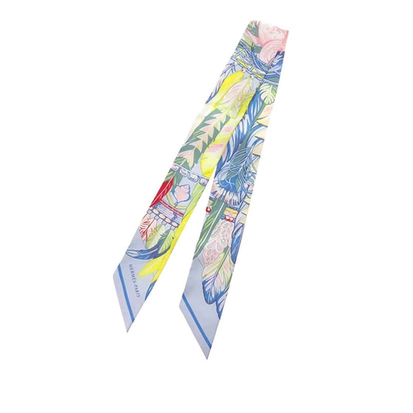 Hermès Danse Pacifique Silk Twilly Scarf Blue Silk Very good condition - Back View