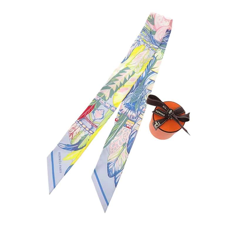 Hermès Danse Pacifique Silk Twilly Scarf Blue Silk Very good condition - Box View