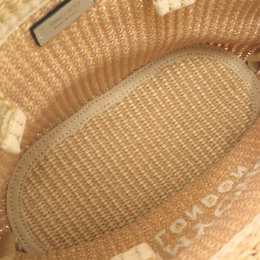 Jimmy Choo Mini Raffia Embroidered Logo East West Beach Tote Beige Good condition - Model View
