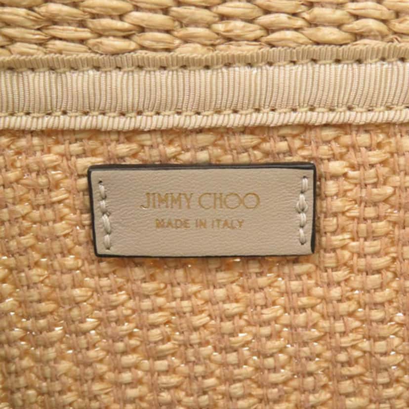 Jimmy Choo Mini Raffia Embroidered Logo East West Beach Tote Beige Good condition - Box View