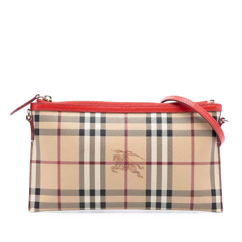 Burberry Haymarket Check Coated Canvas Peyton Crossbody Beige Good condition - Front View