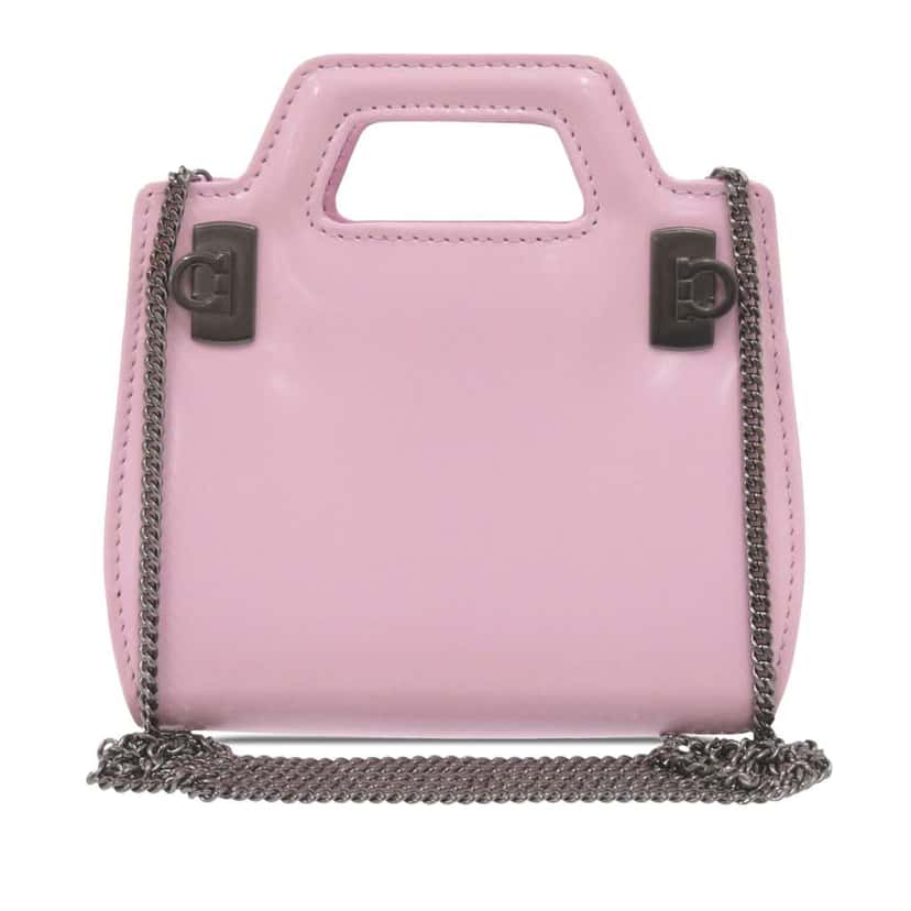 Salvatore Ferragamo Mini Brushed Calfskin Wanda Top Handle Bag Pink Leather Good condition - Front View