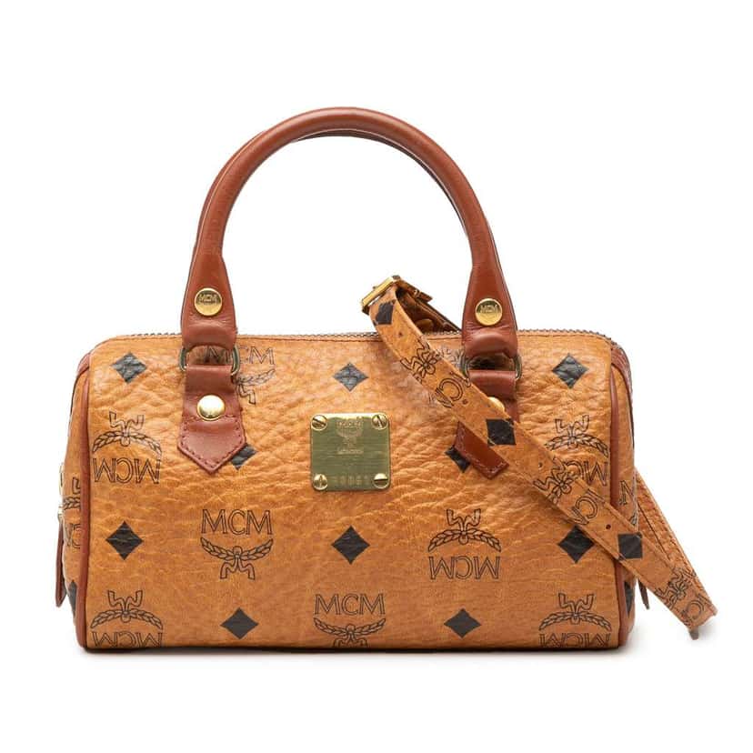 Mcm Mini Visetos Coated Canvas Boston Bag Brown Canvas Good condition - Front View