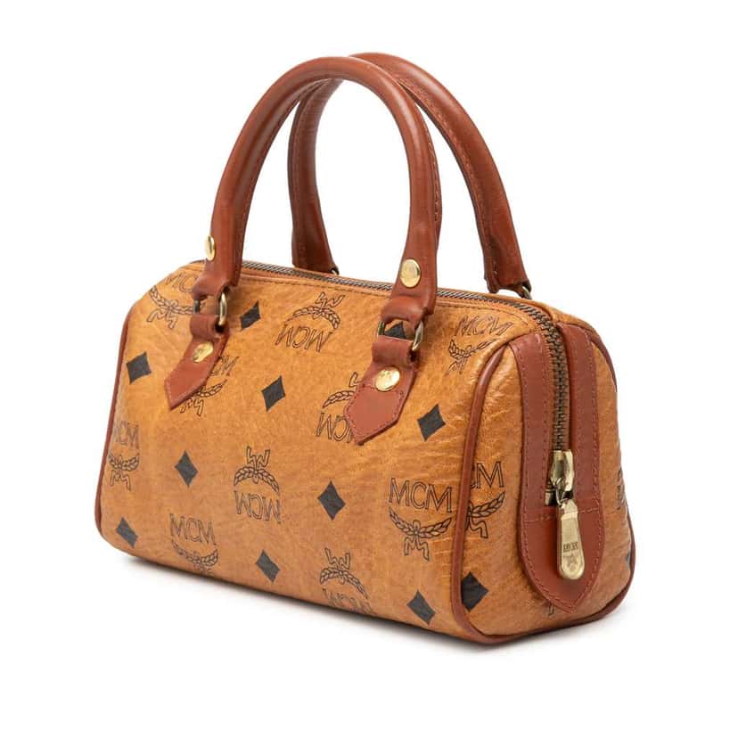 Mcm Mini Visetos Coated Canvas Boston Bag Brown Canvas Good condition - Back View