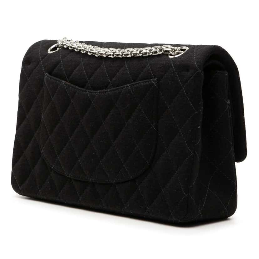 Chanel Medium Classic Jersey Bijoux Chain Double Flap Black Cotton Good condition - Back View