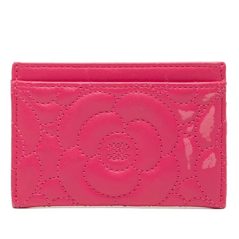 Chanel Quilted Lambskin Camellia Card Holder Pink Leather Good condition - Front View