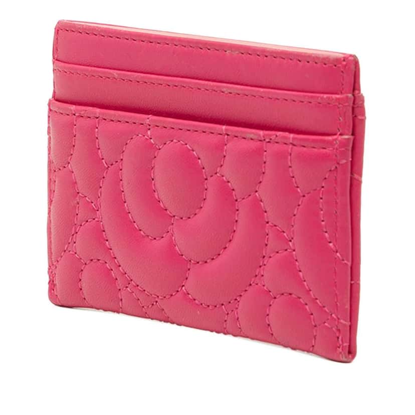 Chanel Quilted Lambskin Camellia Card Holder Pink Leather Good condition - Back View