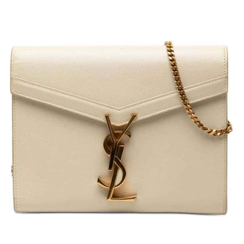 Saint Laurent Grain De Poudre Monogram Cassandra Chain Wallet Brown Leather Good condition - Front View