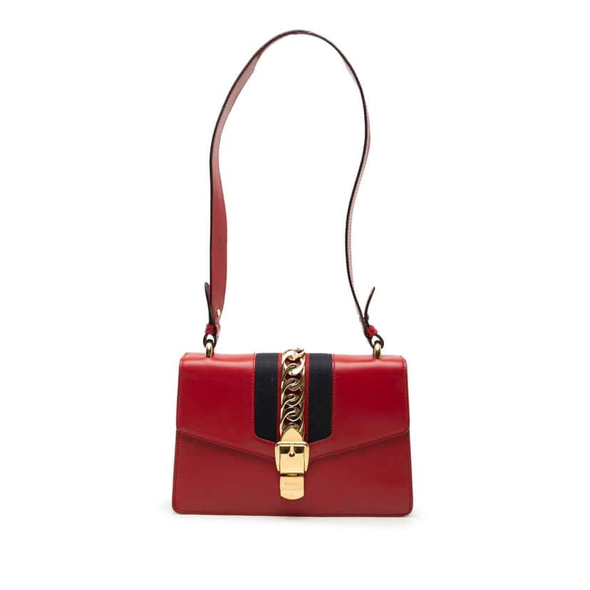 Gucci Small Leather Sylvie Web Satchel Red Leather Fair condition - Front View