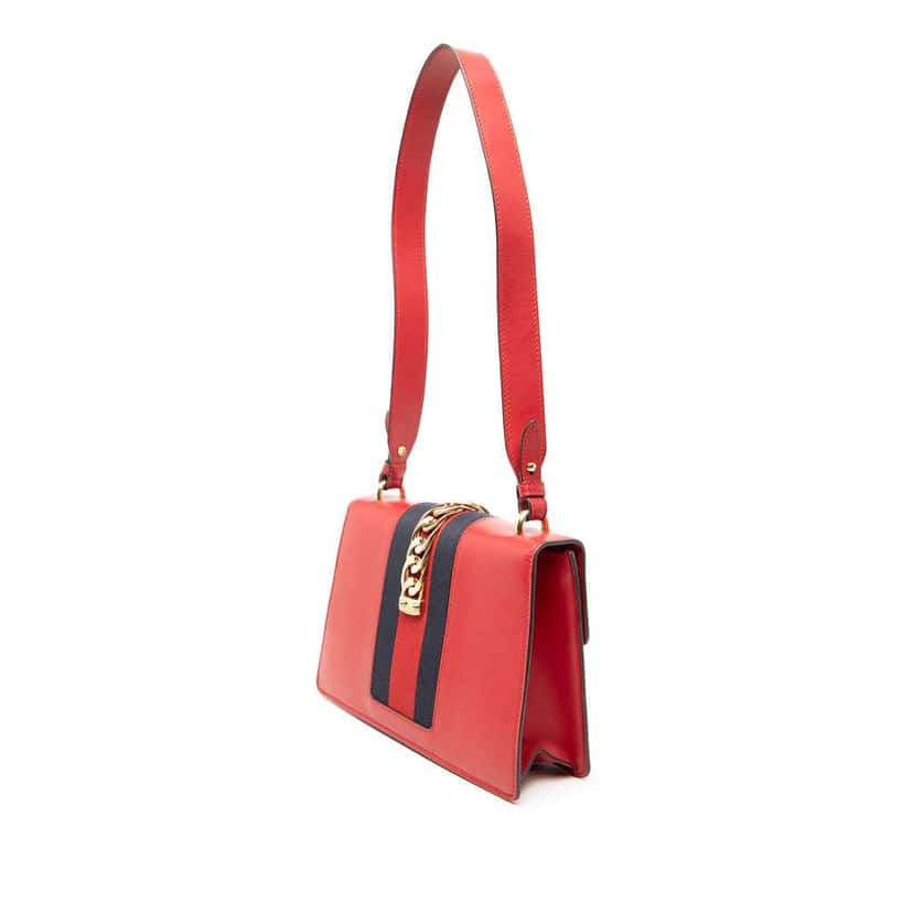 Gucci Small Leather Sylvie Web Satchel Red Leather Fair condition - Back View