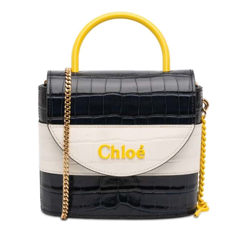 Chloé Tricolor Croc Embossed Leather Aby Lock Satchel Blue Leather Fair condition - Front View