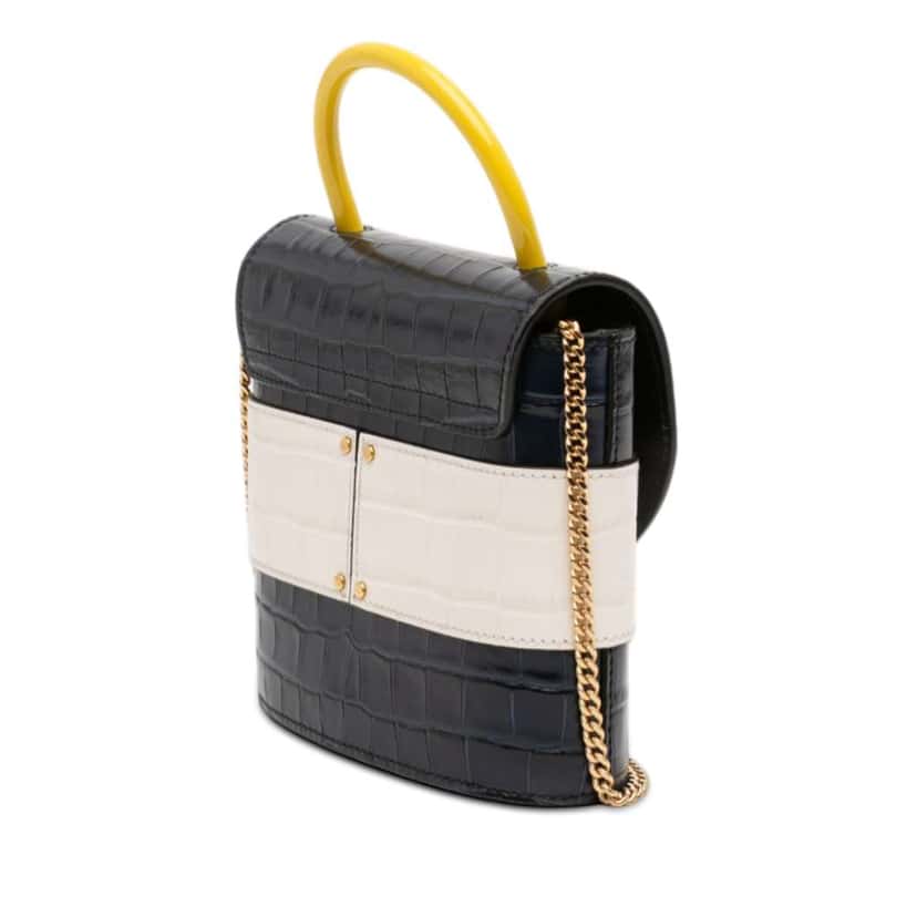 Chloé Tricolor Croc Embossed Leather Aby Lock Satchel Blue Leather Fair condition - Back View