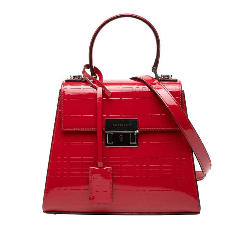 Burberry Embossed Patent Leather Top Handle Red Leather Good condition - Front View