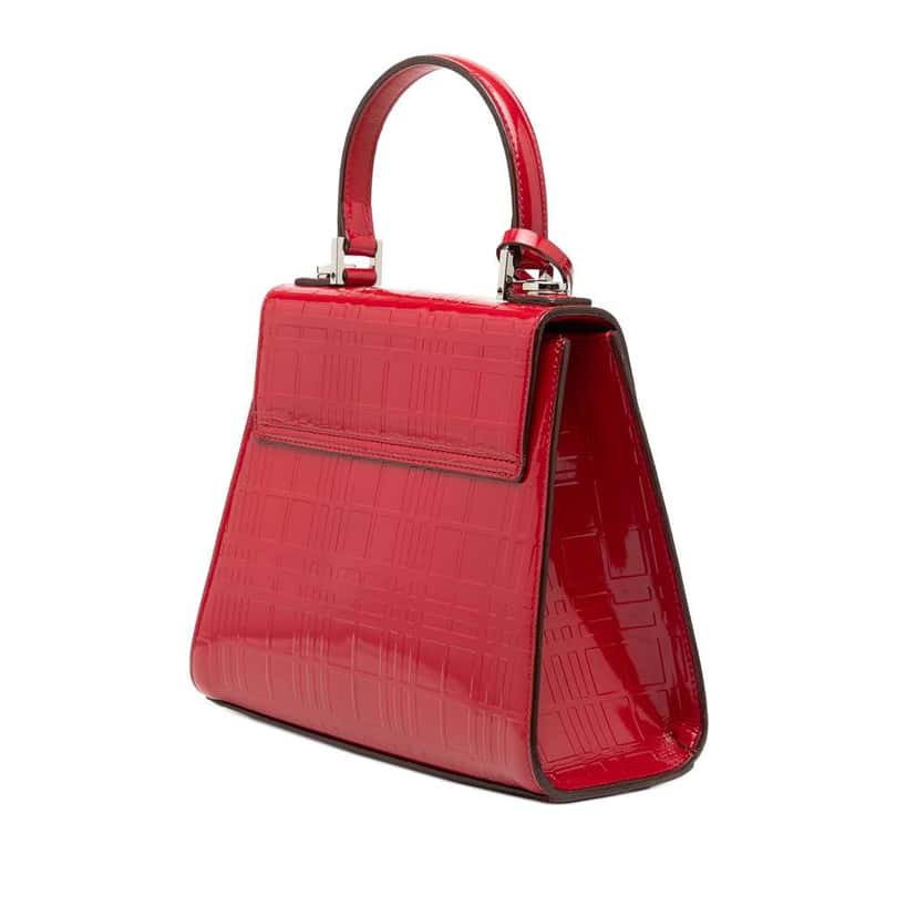 Burberry Embossed Patent Leather Top Handle Red Leather Good condition - Back View