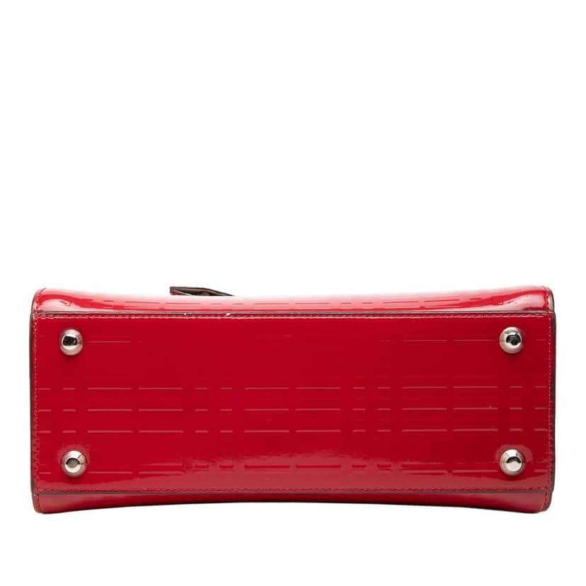 Burberry Embossed Patent Leather Top Handle Red Leather Good condition - Inside View