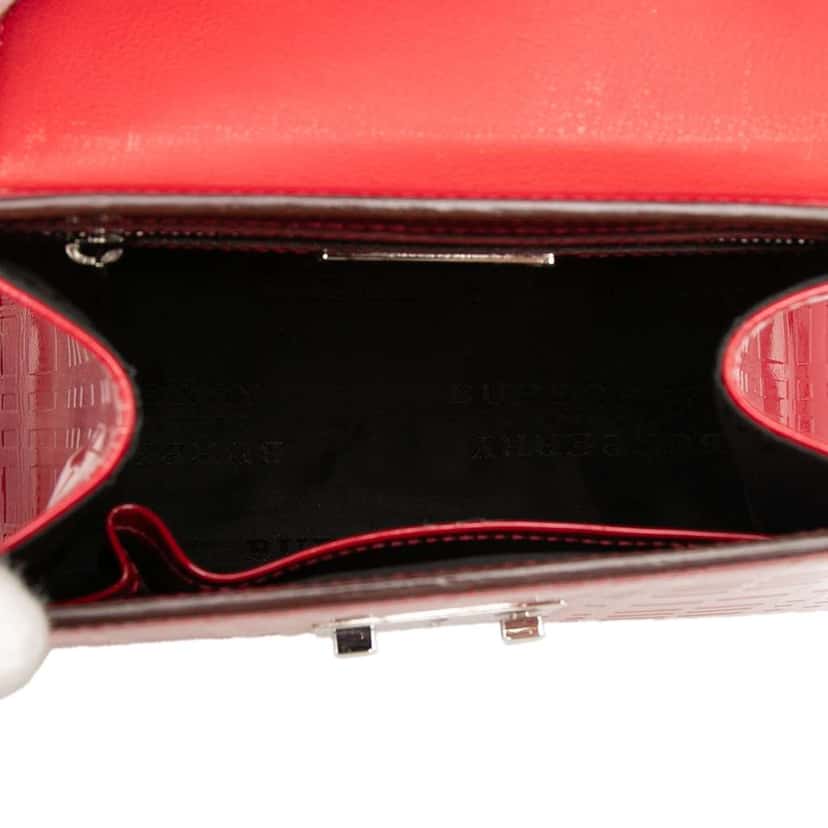 Burberry Embossed Patent Leather Top Handle Red Leather Good condition - Model View