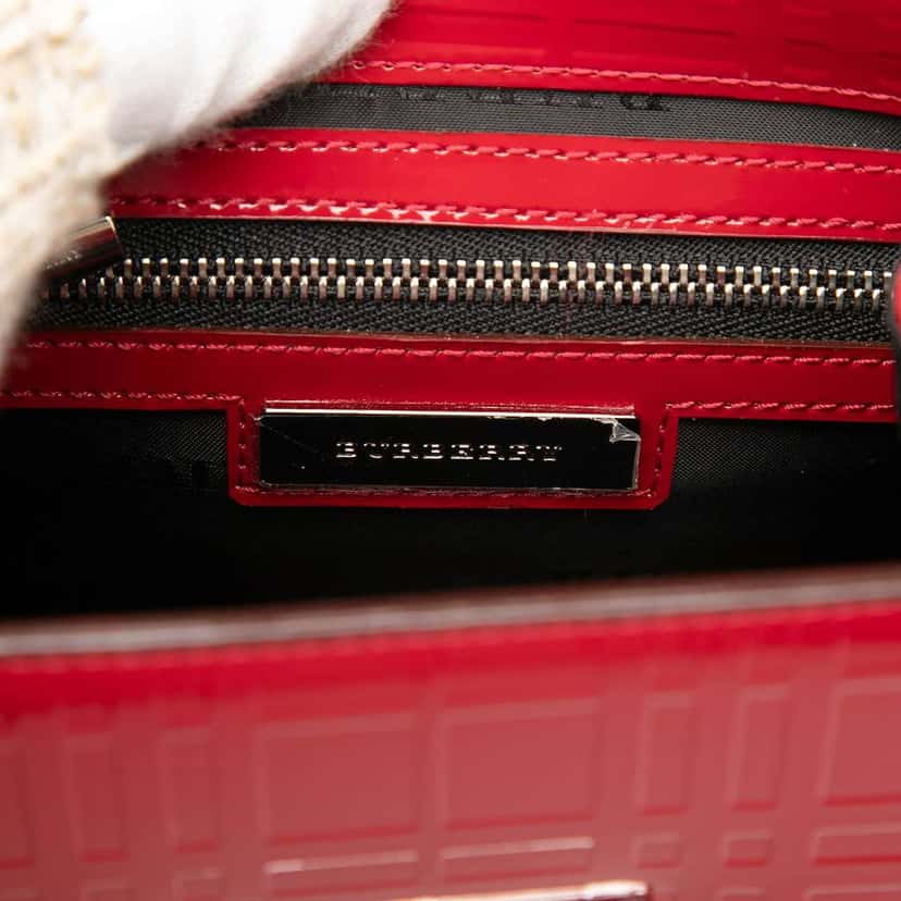Burberry Embossed Patent Leather Top Handle Red Leather Good condition - Box View
