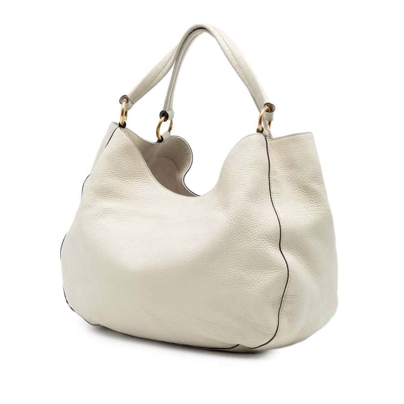 Gucci Medium Pebbled Calfskin Twill Tote White Leather Good condition - Back View