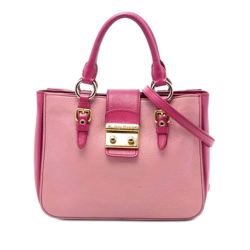 Miu Miu Bicolor Goatskin Madras Satchel Pink Leather Fair condition - Front View