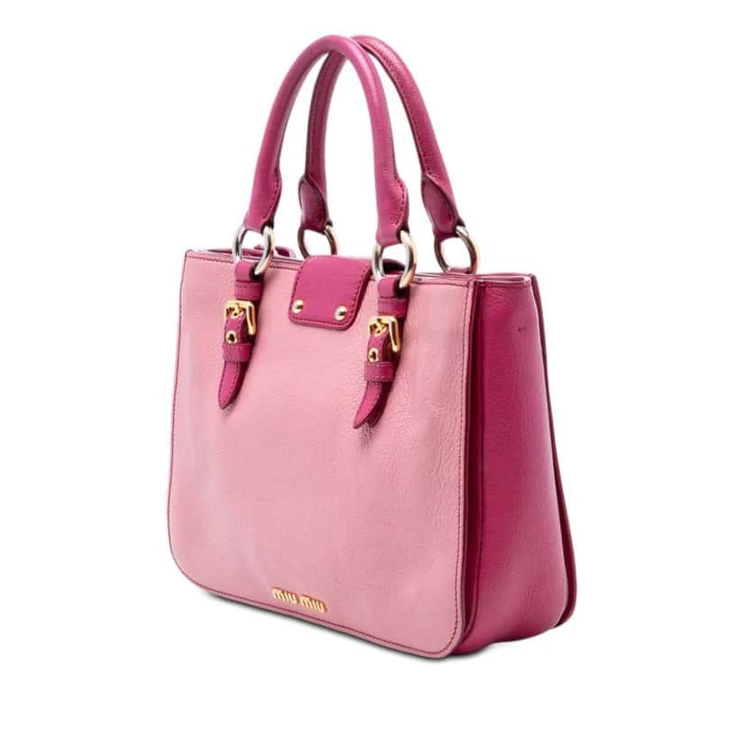 Miu Miu Bicolor Goatskin Madras Satchel Pink Leather Fair condition - Back View