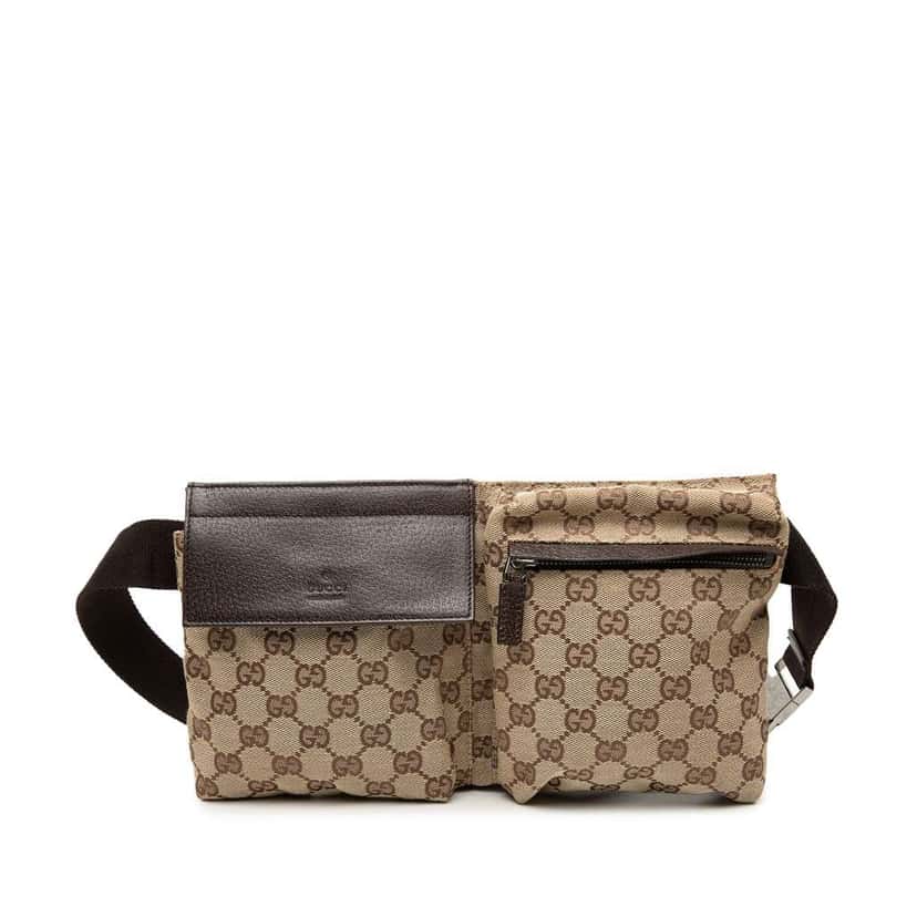 Gucci GG Canvas Double Pocket Belt Bag Beige Good condition - Front View