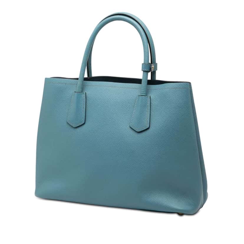Prada Medium Saffiano Cuir Double Satchel Blue Leather Good condition - Back View