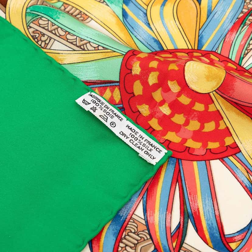 Hermès Les Rubans du Cheval Silk Scarf 90 White Silk Good condition - Inside View