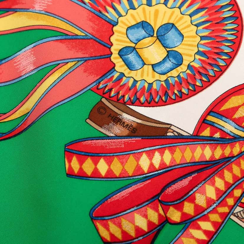 Hermès Les Rubans du Cheval Silk Scarf 90 White Silk Good condition - Model View