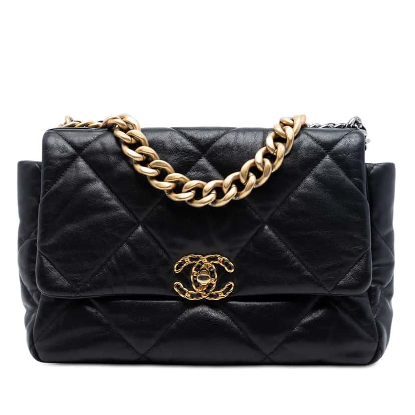 Chanel Large Lambskin 19 Flap Black Leather Good condition - Front View