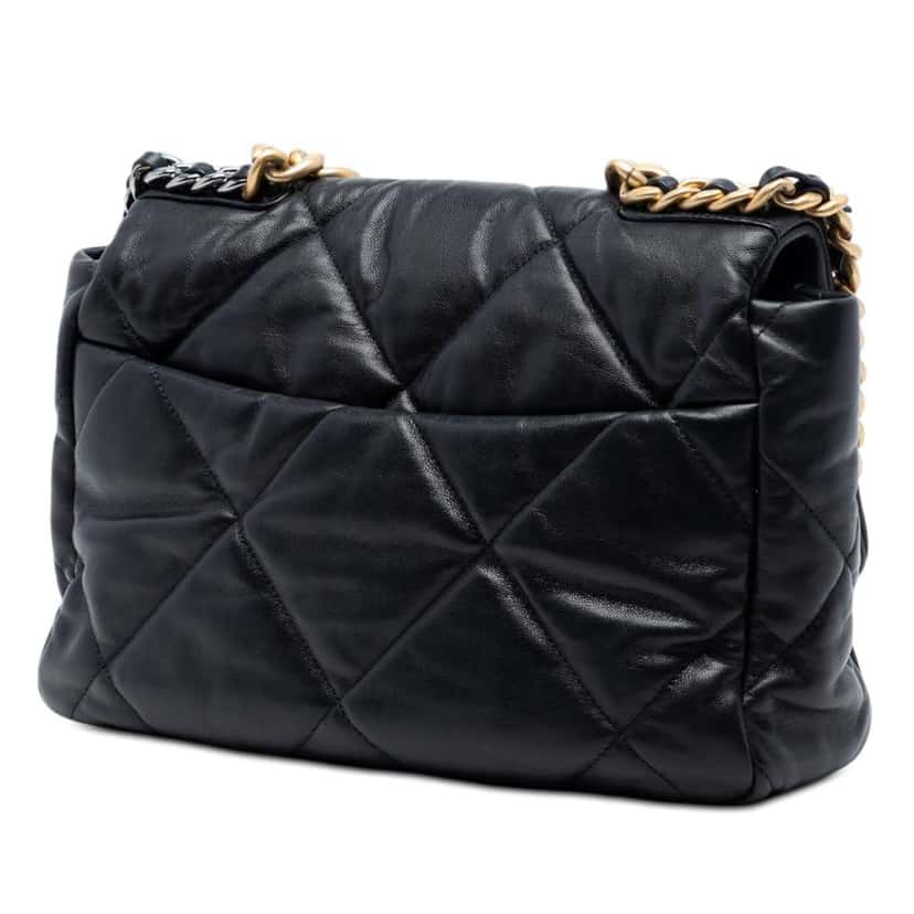 Chanel Large Lambskin 19 Flap Black Leather Good condition - Back View
