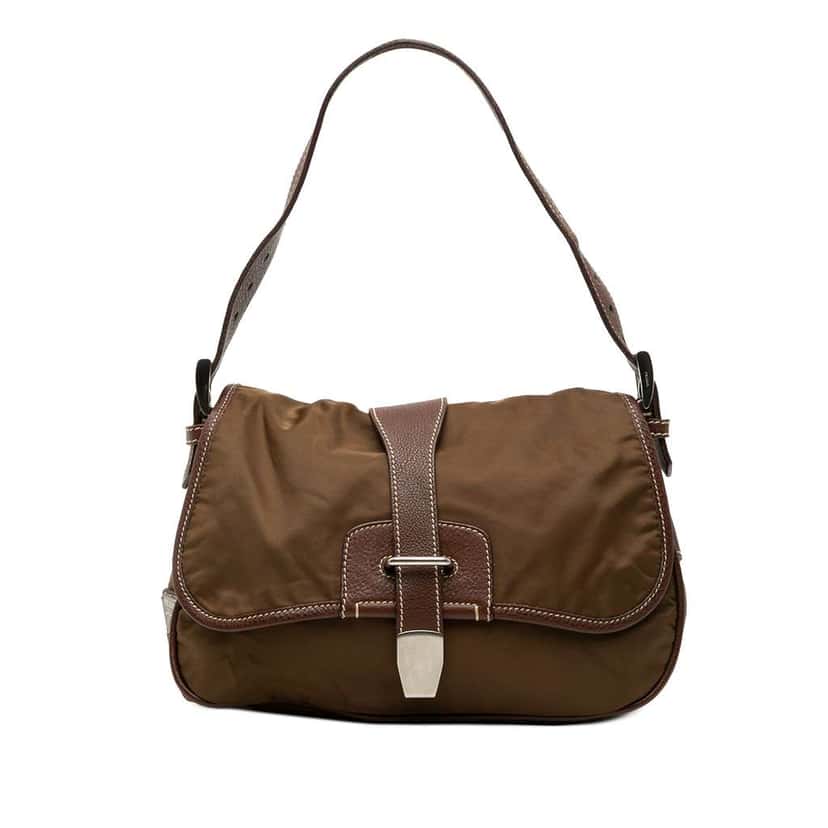 Prada Leather and Tessuto Shoulder Bag Brown Good condition - Front View