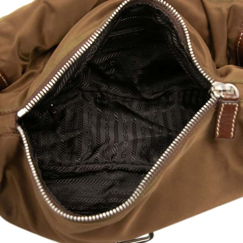 Prada Leather and Tessuto Shoulder Bag Brown Good condition - Model View