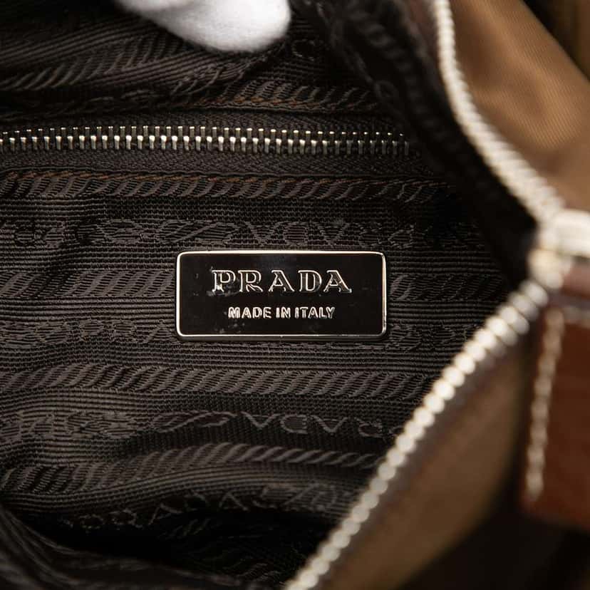 Prada Leather and Tessuto Shoulder Bag Brown Good condition - Box View