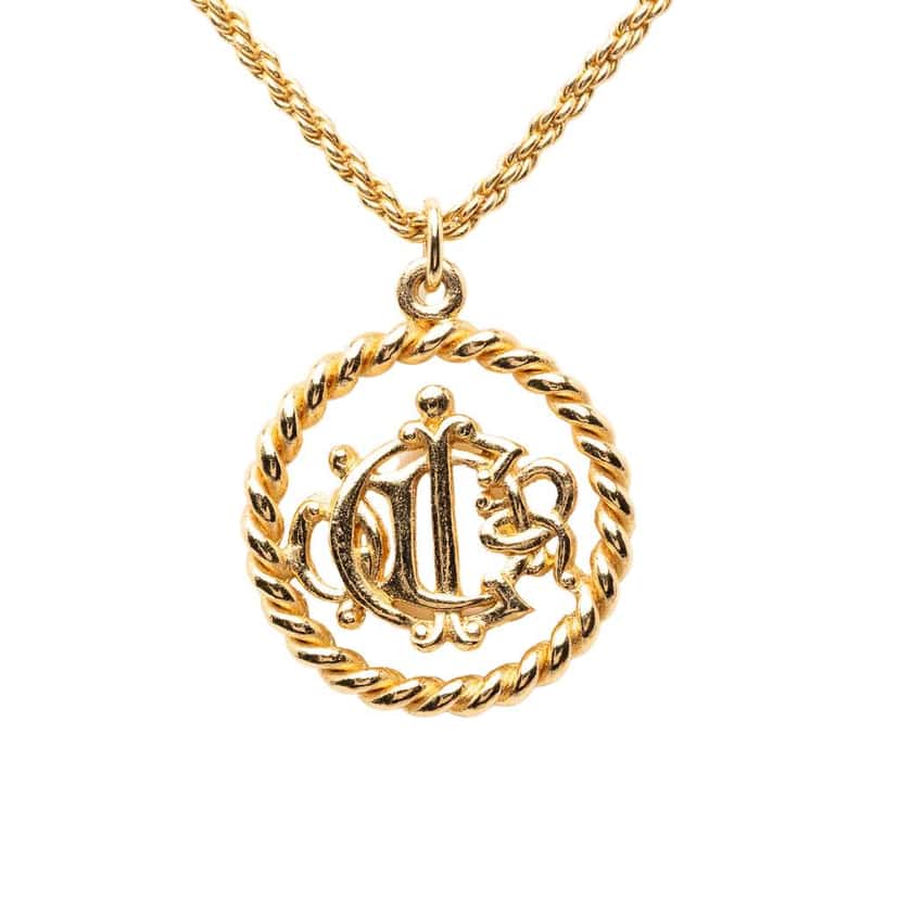 Dior Gold Plated Logo Pendant Necklace Gold Metal Very good condition - Back View