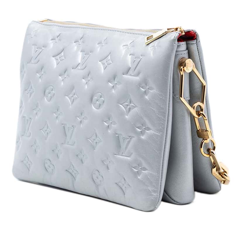 Louis Vuitton Monogram Embossed Puffy Lambskin Coussin PM Silver Leather Very good condition - Back View