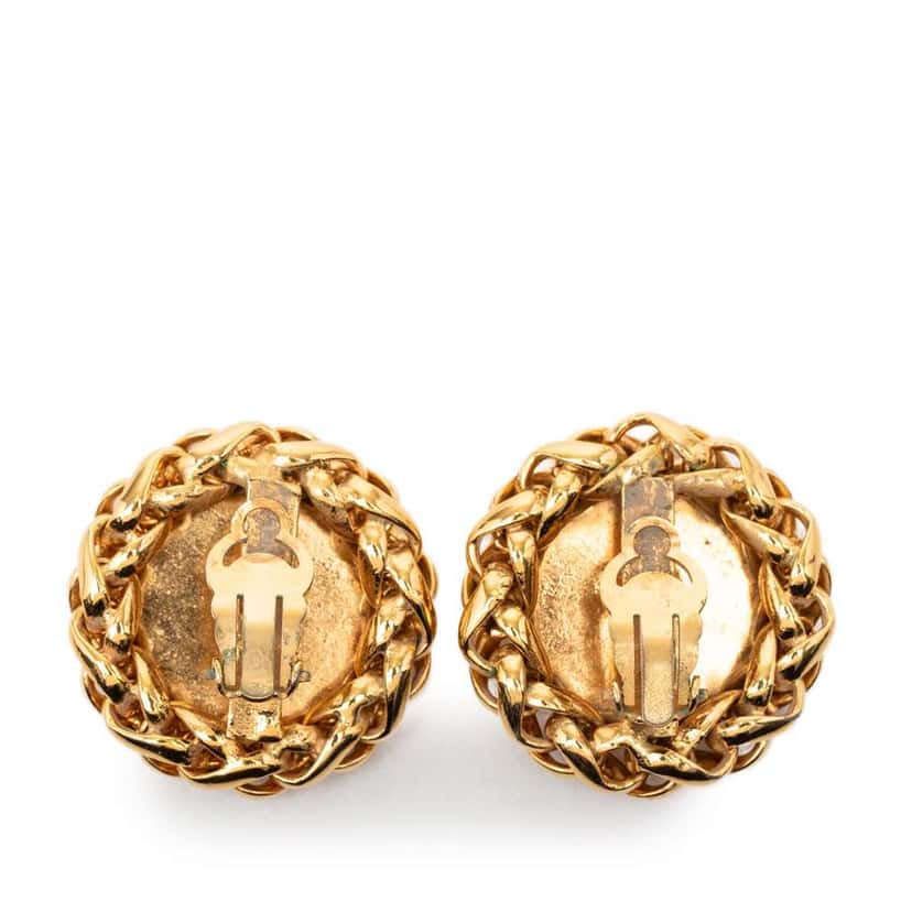 Chanel CC Gold Plated Wheat Medallion Clip On Earrings Gold Metal Very good condition - Back View