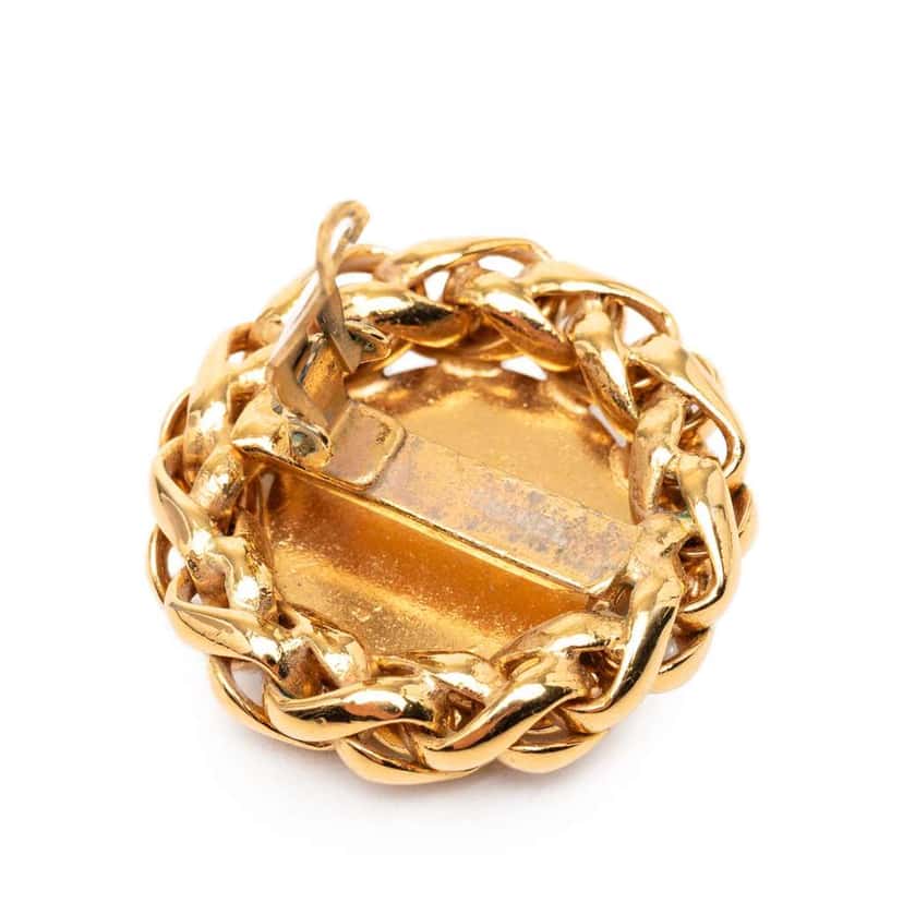 Chanel CC Gold Plated Wheat Medallion Clip On Earrings Gold Metal Very good condition - Inside View