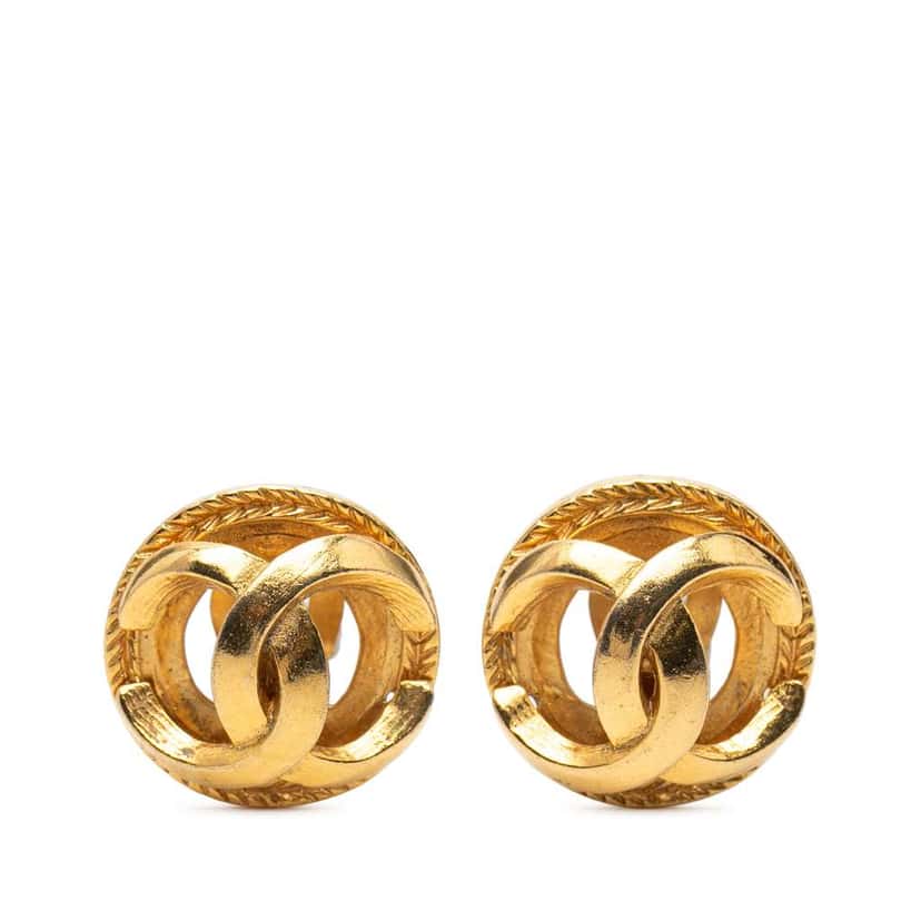 Chanel CC Gold Plated Round Clip on Earrings Gold Metal Very good condition - Front View