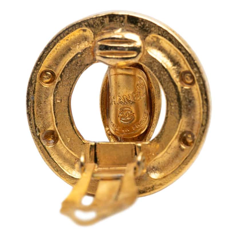 Chanel CC Gold Plated Round Clip on Earrings Gold Metal Very good condition - Inside View