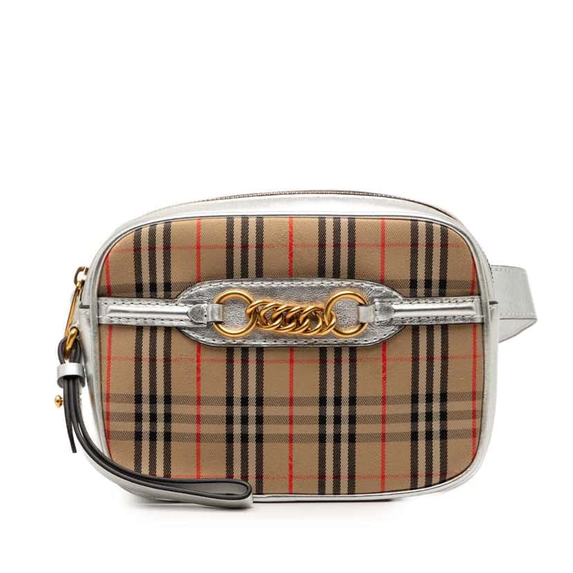 Burberry Haymarket Check Canvas 1983 Link Belt Bag Beige Canvas Very good condition - Front View