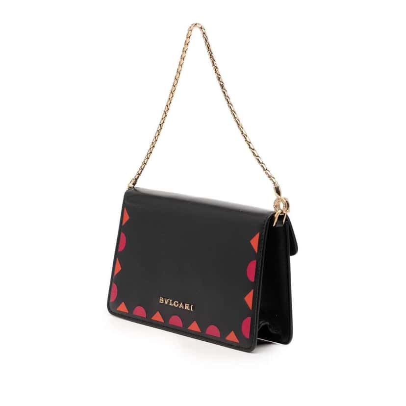 Bvlgari Mini Calfskin Geometric and Stars Patch Serpenti Forever Clutch with Chain Black Leather Very good condition - Back View