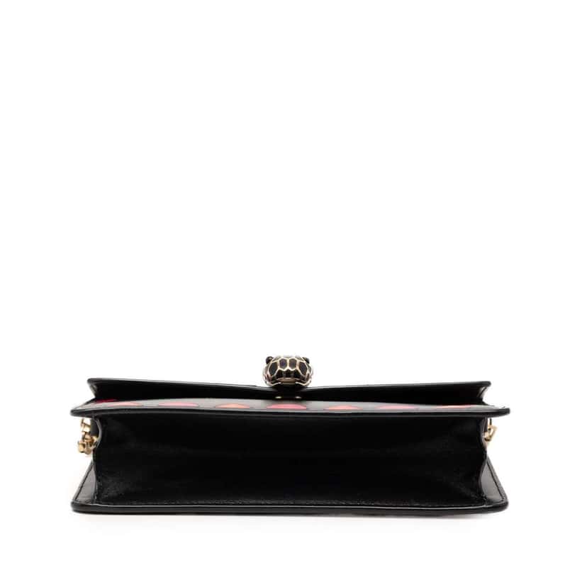 Bvlgari Mini Calfskin Geometric and Stars Patch Serpenti Forever Clutch with Chain Black Leather Very good condition - Inside View